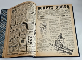 `Путешествия и приключения на суше на море и в воздухе. Вокруг света за 1929 г. № 1-24. [Полный годовой комплект]` Первая публикация романа «Продавец воздуха» А. Беляева. Москва, Издание Акц. Изд. О-ва Земля и Фабрика, 1929 г.