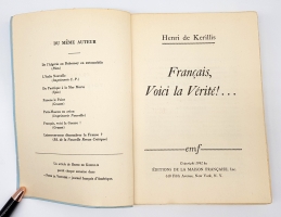 `Francais Voici la Verite!...` Henri de Kerillis. New York, Published by &#201;ditions De La Maison Fran&#231;aise, 1942