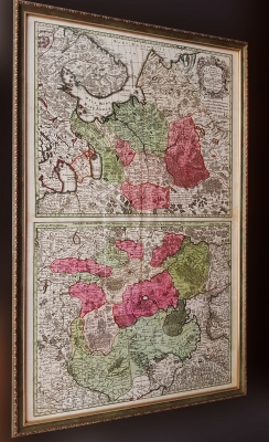 Гравированная карта Северной и Южной части Московии XVIII века (1730 г.),. Аугсбург, 1730 г.