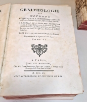 `Ornithologie ou methode contenant la division des oiseaux en ordres, sections, genres, especes Leurs varits (Орнитология или метод, содержащий разделение птиц на отряды, секции, роды, виды, их разновидности)` Mathurin-Jacques Brisson (Матюрен-Жак Бриссон). A Paris, Quay des Augustins, Chez Cl.Jeans-Baptiste Bauche, Libraire, M.DCC.LX (1760 г.)