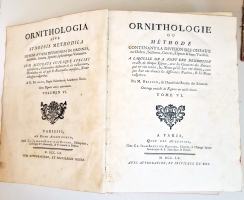 `Ornithologie ou methode contenant la division des oiseaux en ordres, sections, genres, especes Leurs varits (Орнитология или метод, содержащий разделение птиц на отряды, секции, роды, виды, их разновидности)` Mathurin-Jacques Brisson (Матюрен-Жак Бриссон). A Paris, Quay des Augustins, Chez Cl.Jeans-Baptiste Bauche, Libraire, M.DCC.LX (1760 г.)