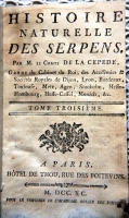 `Histoire naturelle des serpens  (Естественная история змей)` Par M. le Comte De lA Cepede (Г-н граф де ла Сепеде). Париж, 1790 г.